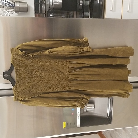 💕MADEWELL💕 Flannel Lucie V-Neck Smocked Mini Dress Weathered Olive Medium NWOT - Picture 8 of 15